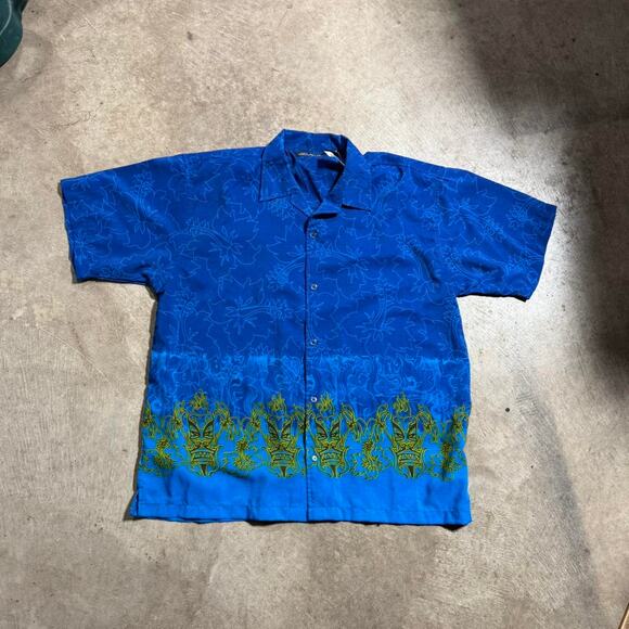 Y2K No Boundaries Blue Hawaiian Short Sleeve Button Down Shirt - Picture 4 of 8